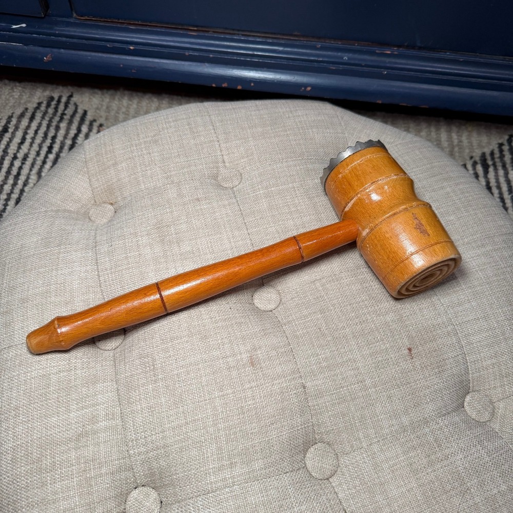 Vintage Dual Face Meat Tenderizer Mallet‎ Wood Handle Farmhouse Kitchen Tool